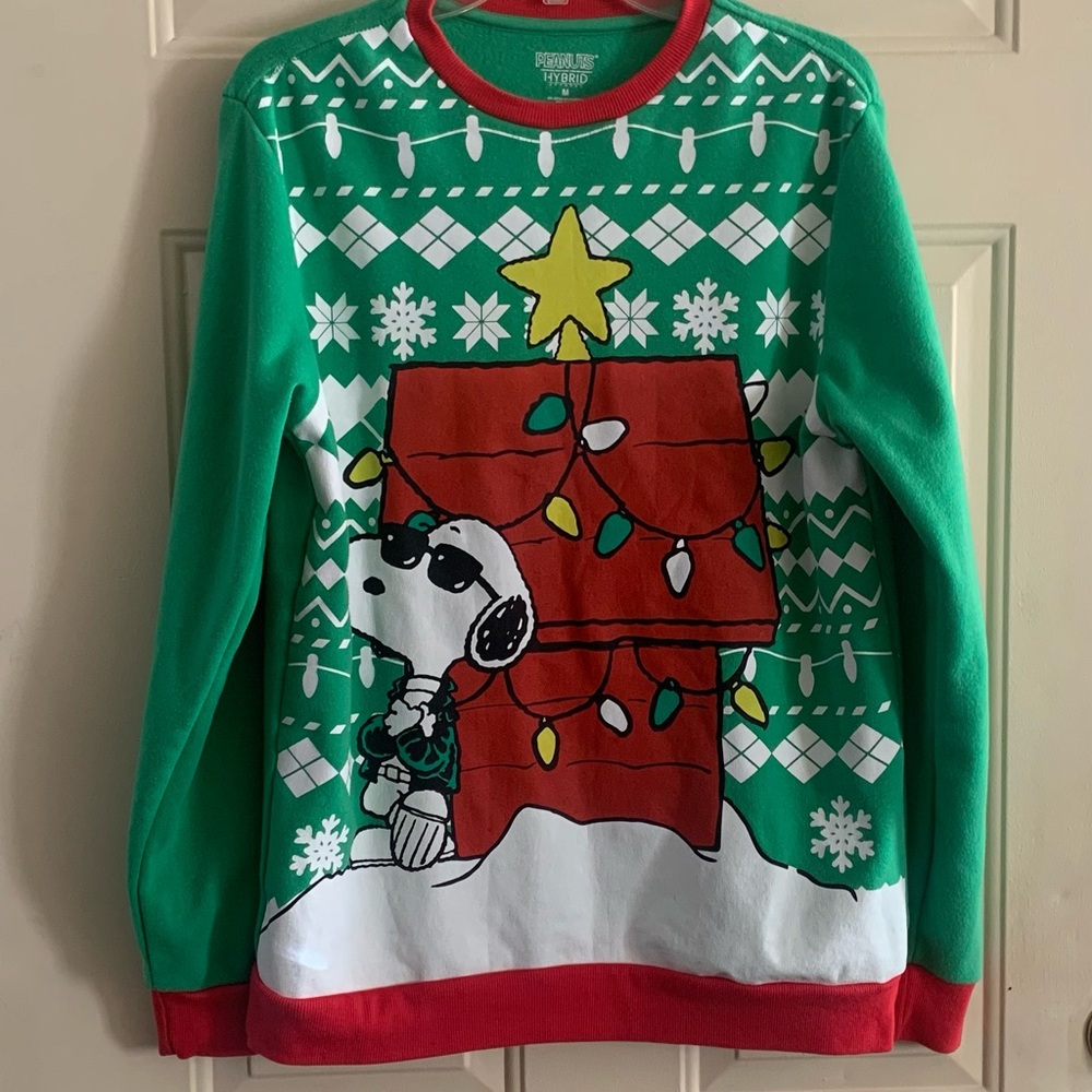 Peanuts Snoopy Sweatshirt Christmas Lights Dog House Crewneck Joe Cool